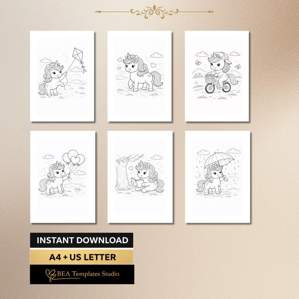 Unicorn Coloring Pages for Kids – 40 Printable Activity Sheets (PDF)