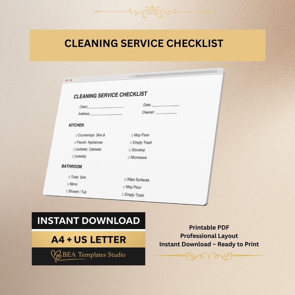 Cleaning Checklist Service Task List House Office Organizer Business Form A4 US Letter