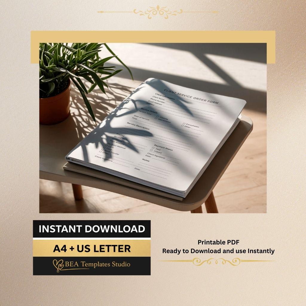 Client Service Order Form, Small Business Template (A4, US Letter)