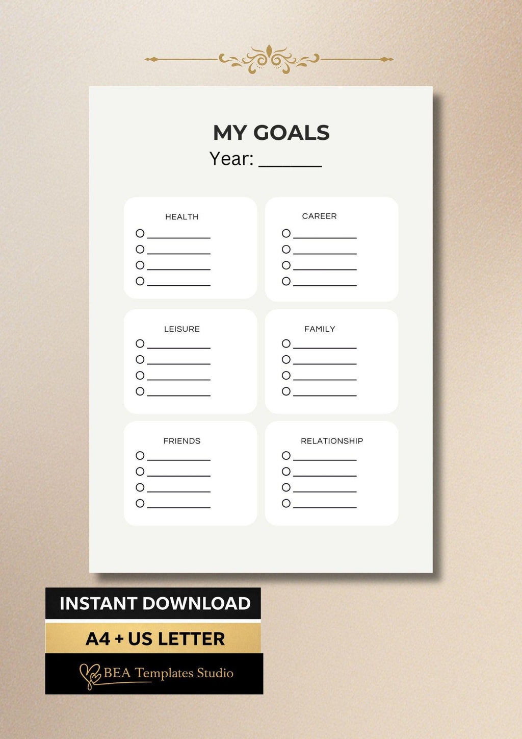 Minimalist Goal Planner Worksheet: Life Goals Tracker PDF Download