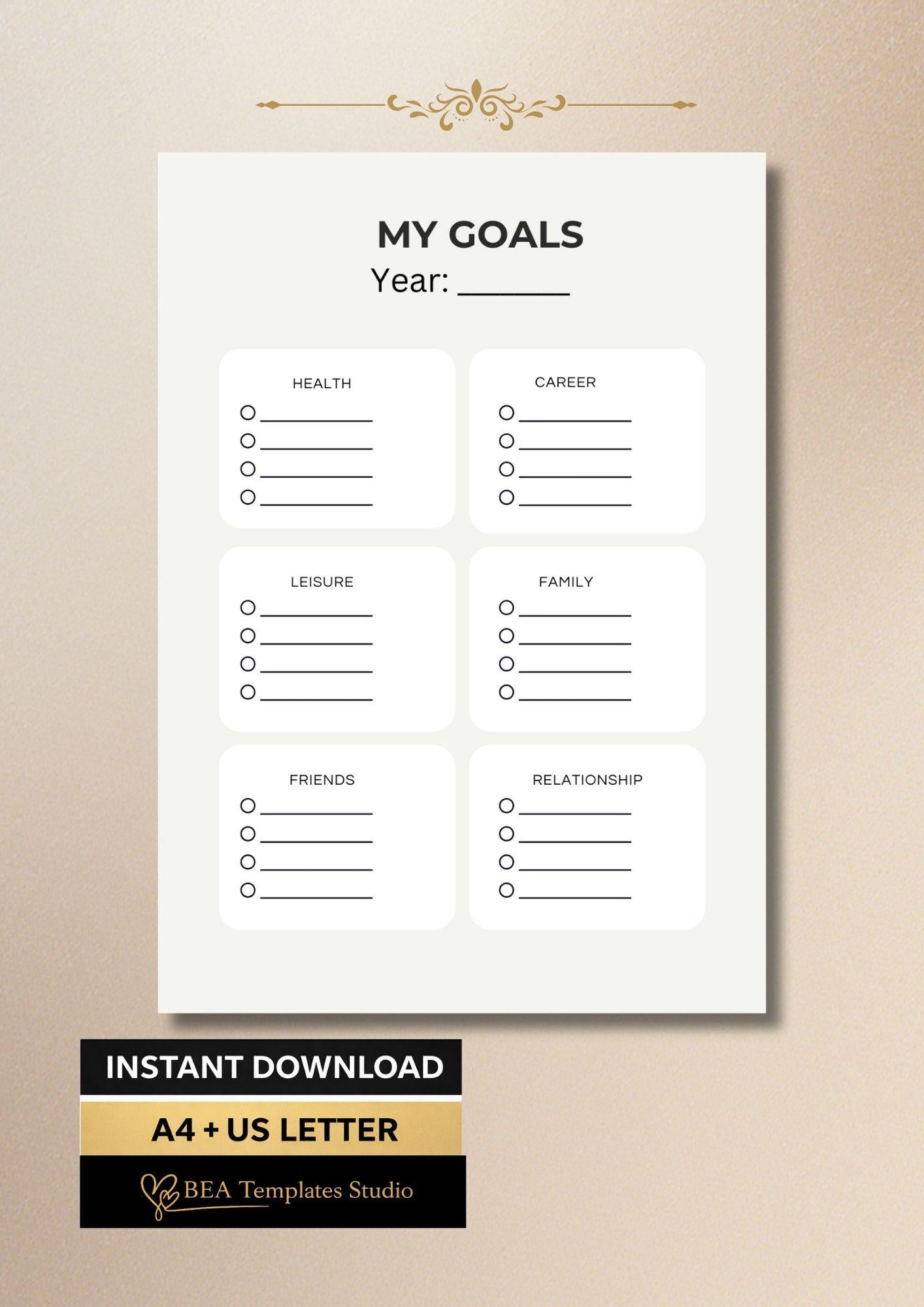 Minimalist Goal Planner Worksheet: Life Goals Tracker PDF Download