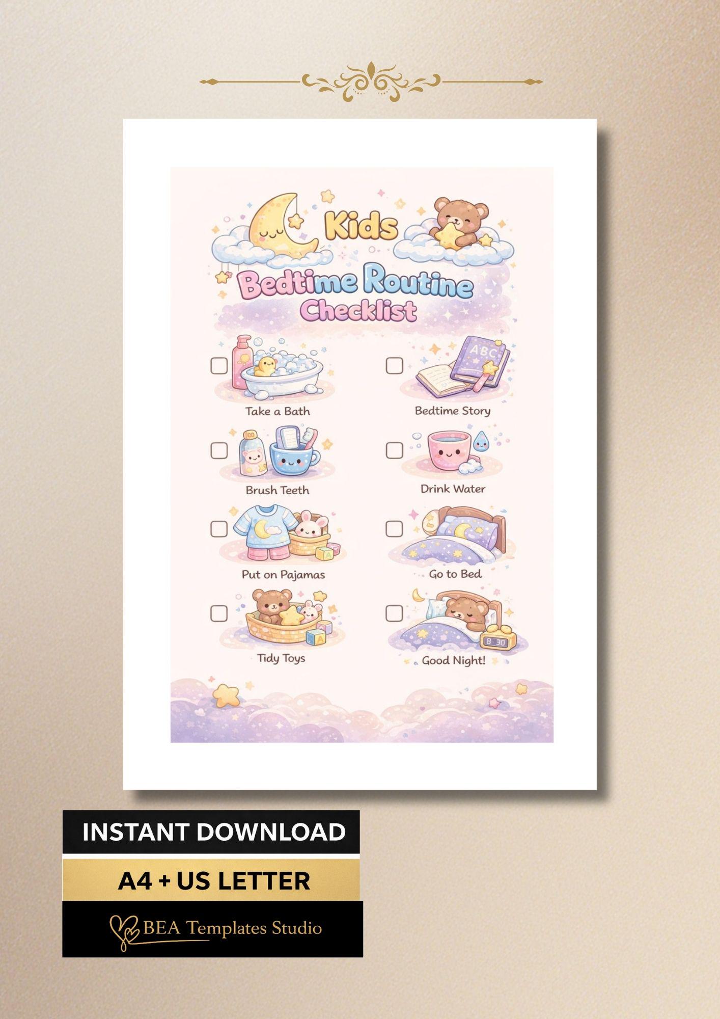 Kids Bedtime Routine Checklist: Evening Schedule (PDF Download)