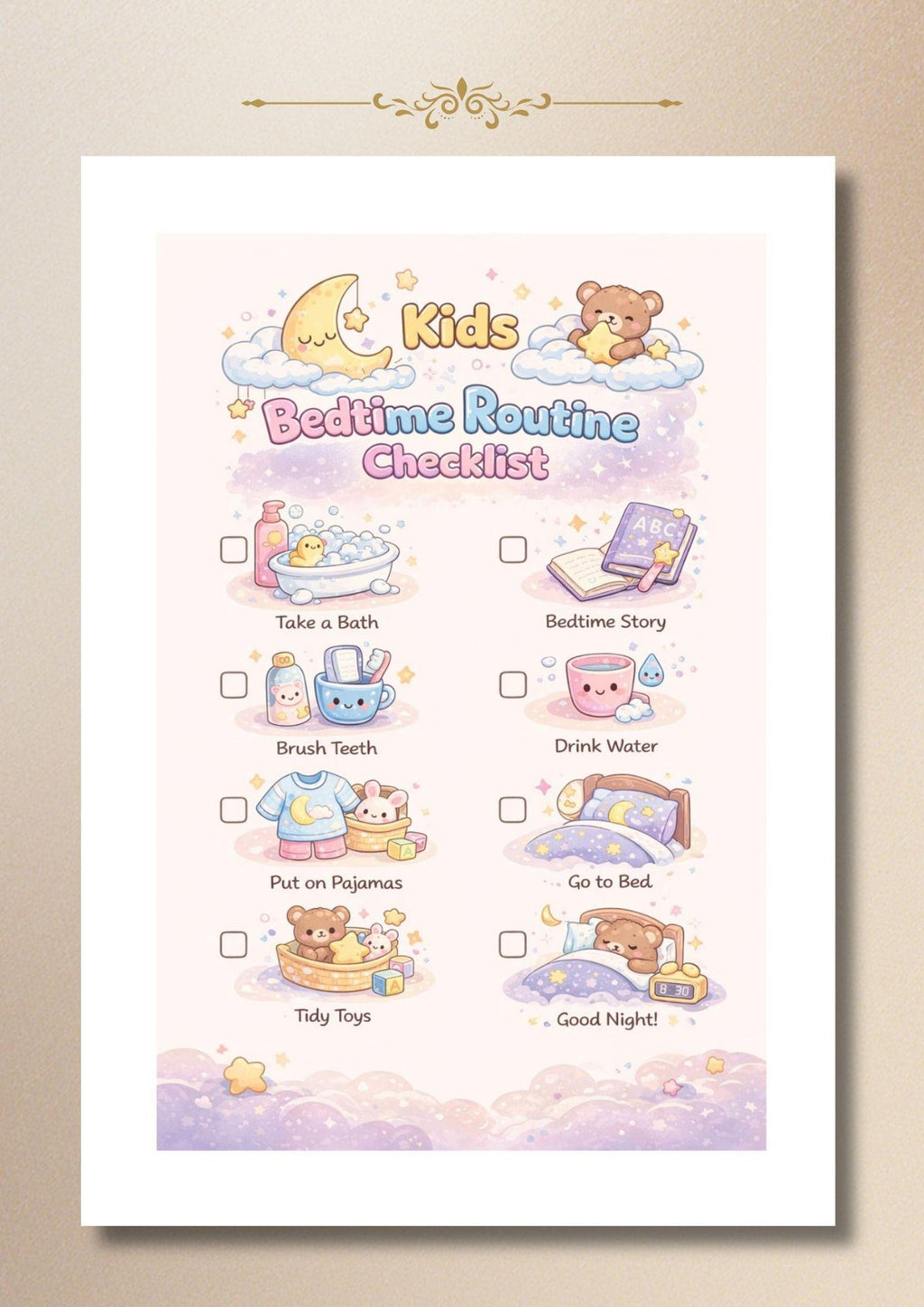 Kids Bedtime Routine Checklist: Evening Schedule (PDF Download)