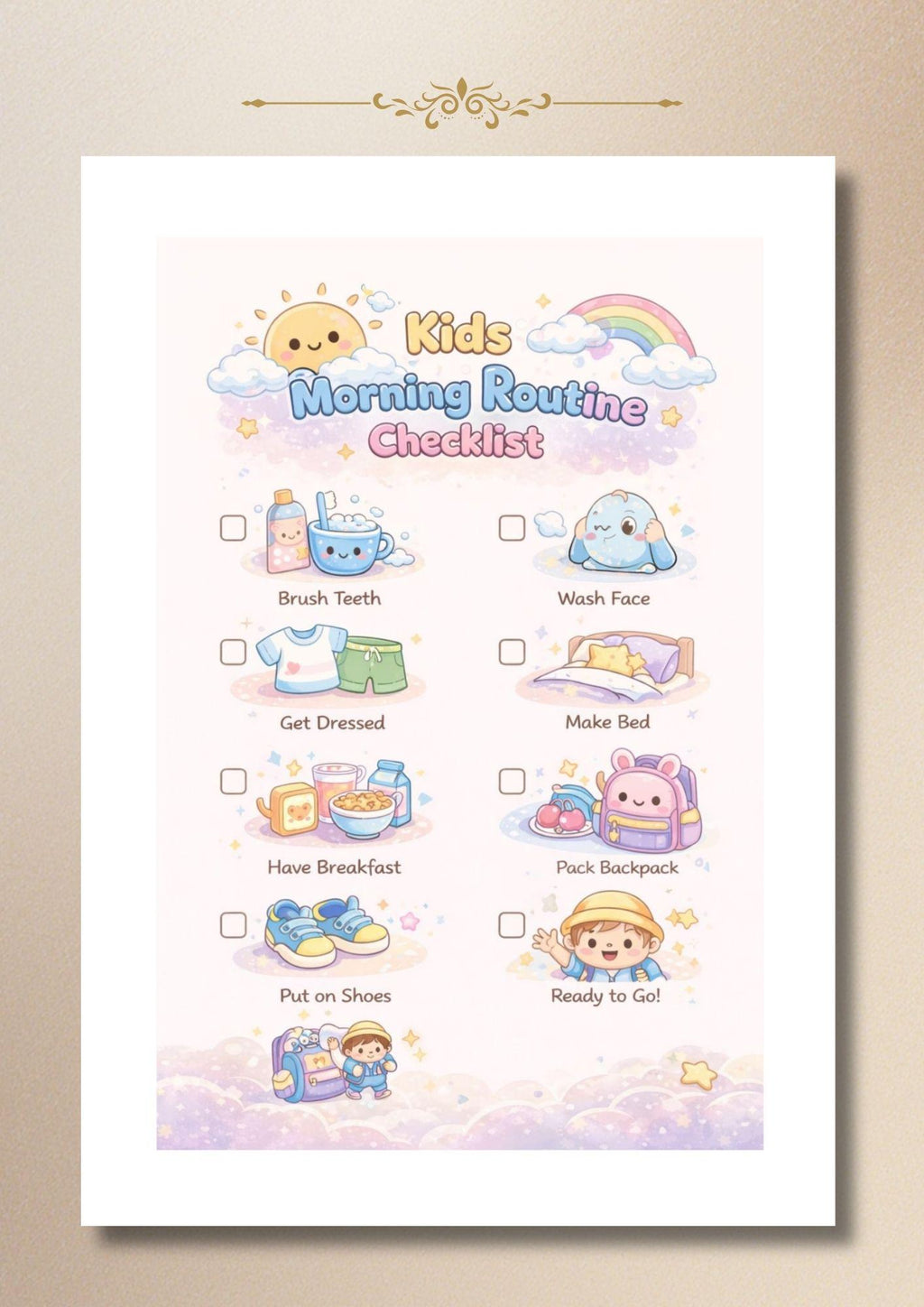Kids Morning Routine Checklist Printable Daily Schedule Chart English PDF A4 US Letter