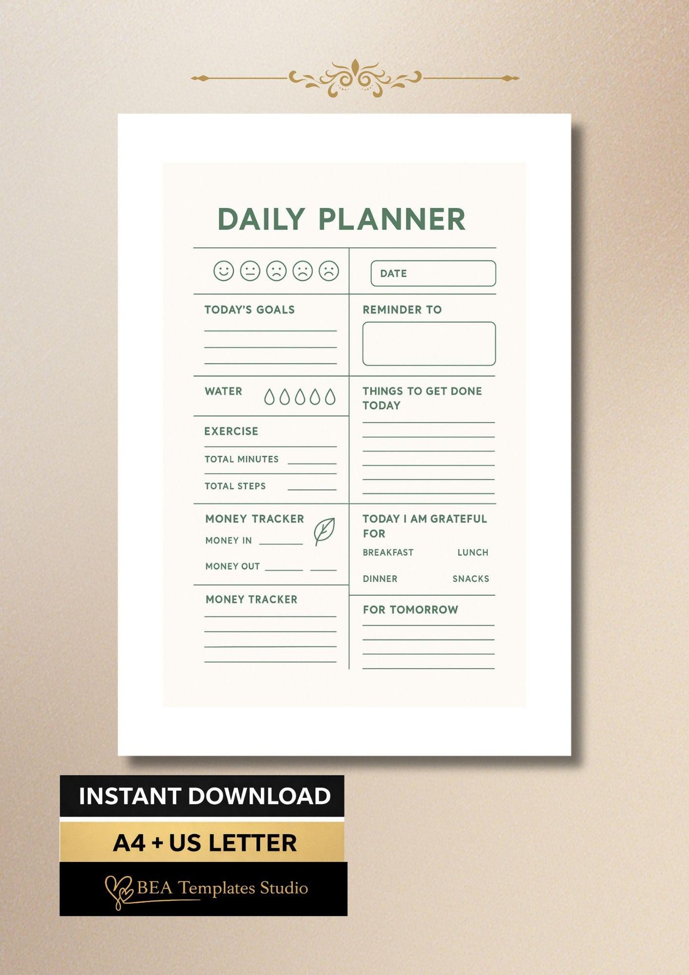 Minimalist Daily Planner Printable  A4 US Letter To-Do List PDF