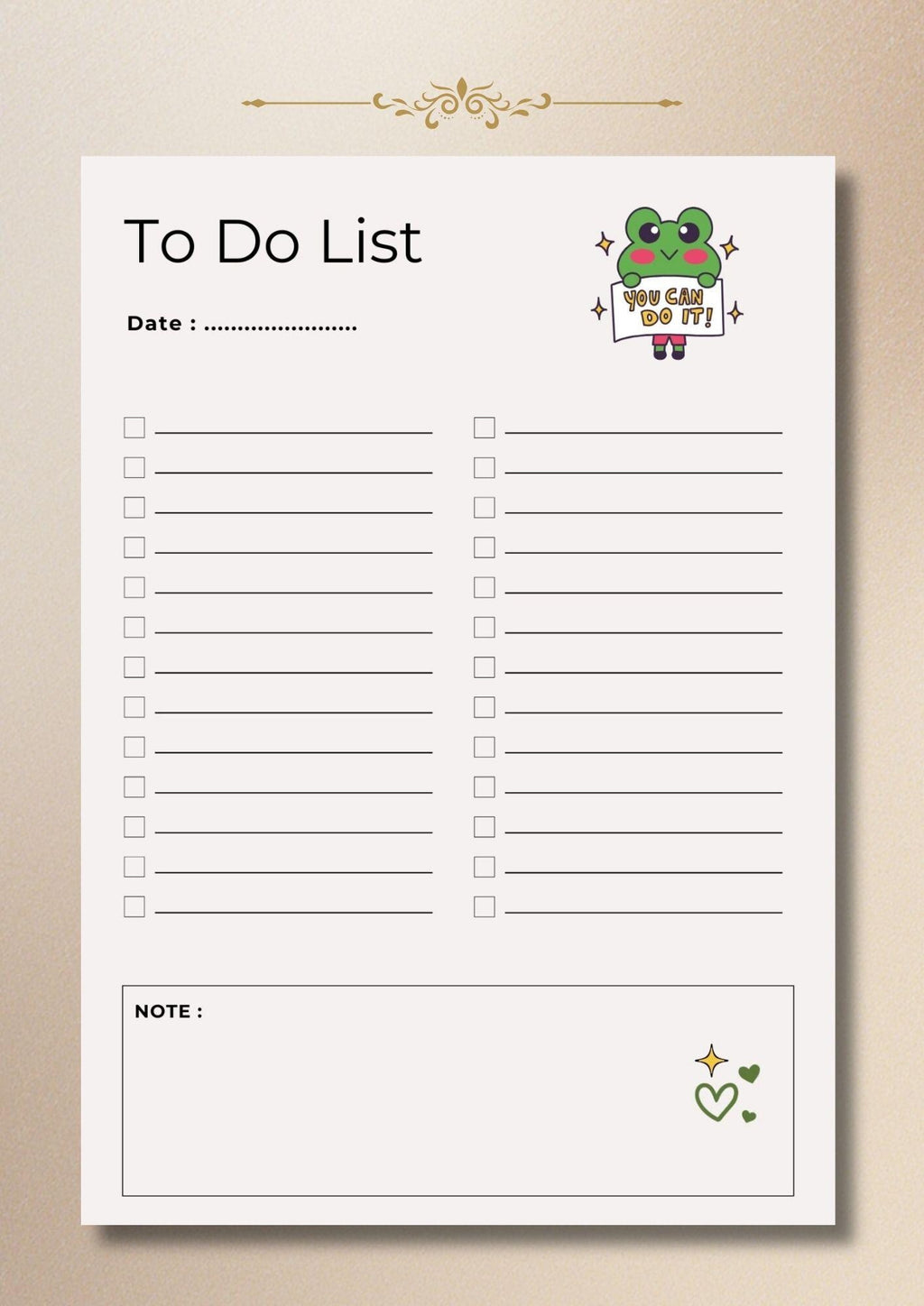 Frog Daily To Do List Printable, Kids Checklist Planner (A4 US Letter)