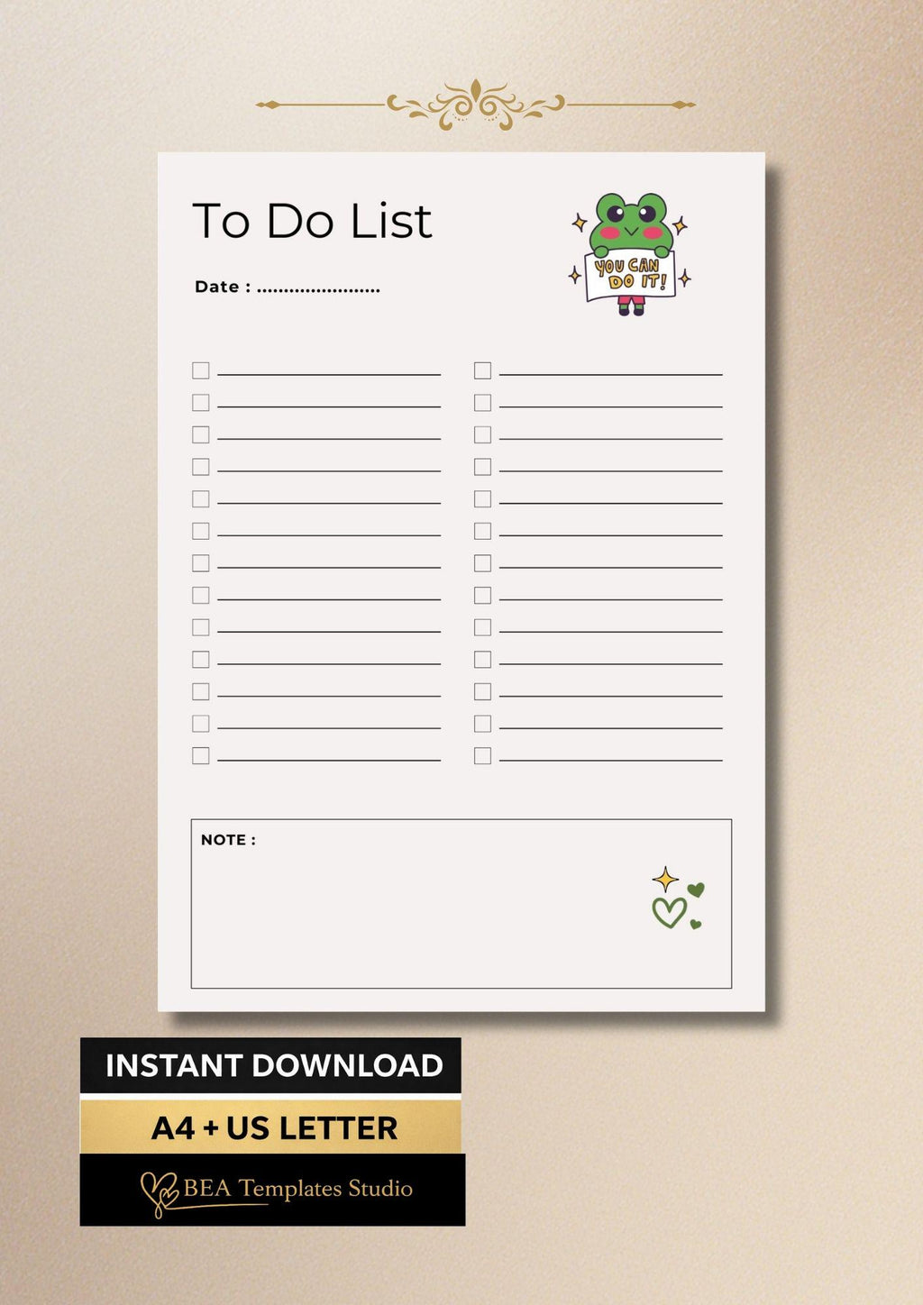 Frog Daily To Do List Printable, Kids Checklist Planner (A4 US Letter)