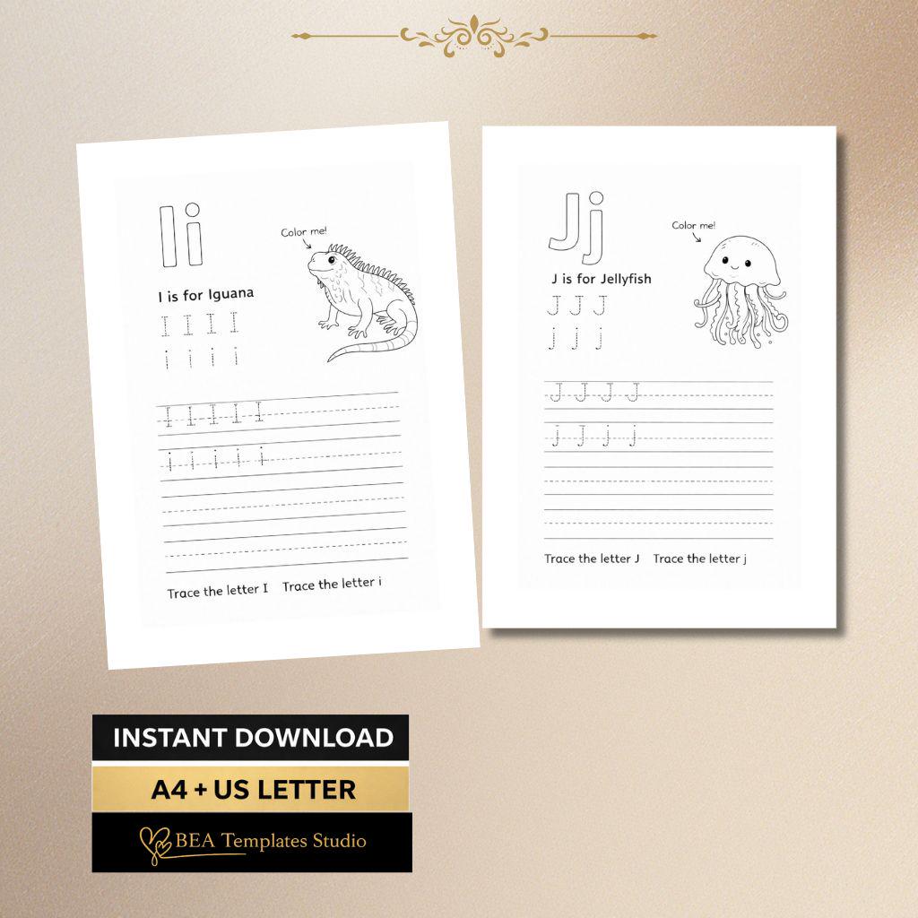 G–L Alphabet Tracing Worksheets, Animal Letter Handwriting Practice Printable for Preschool, Instant Download PDF