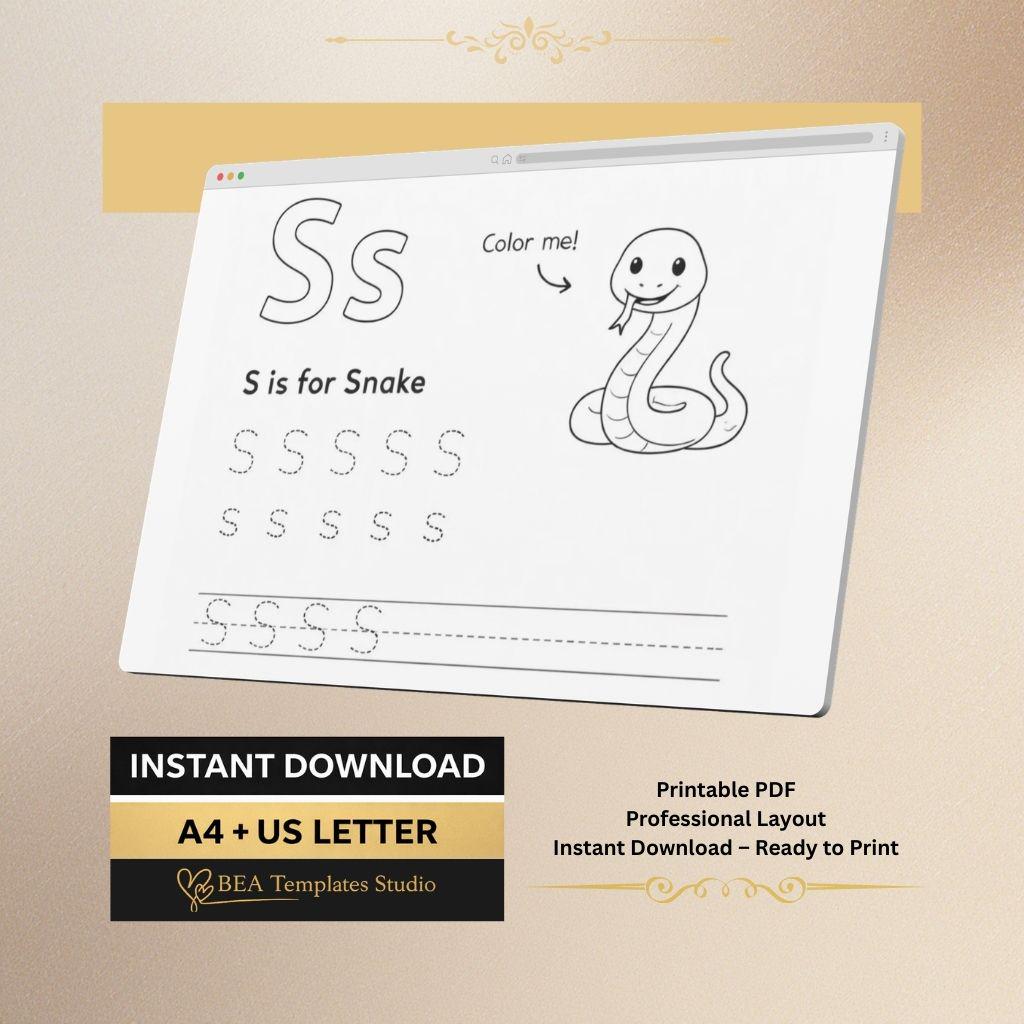 Alphabet Handwriting Worksheets S-X | Animal Letter Tracing Practice (Digital Download)