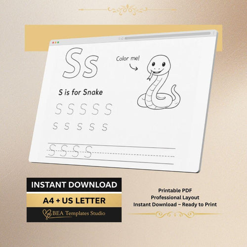 Alphabet Handwriting Worksheets S-X | Animal Letter Tracing Practice (Digital Download)