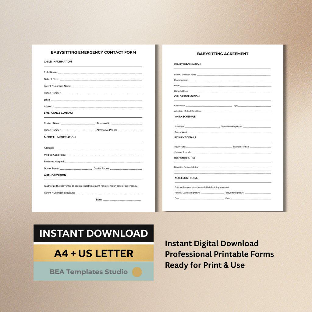 Babysitting Forms Bundle, Nanny Documents, Childcare Templates, Caregiver Organization (Printable PDF)