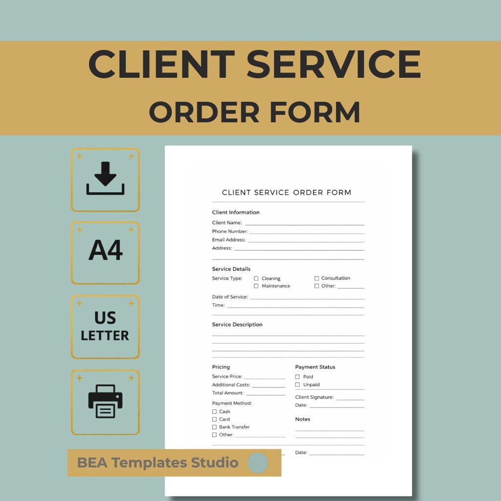 Client Service Order Form, Small Business Template (A4, US Letter)