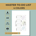 Master To Do List Printable PDF 4 Color Versions Minimal Planner A4 US Letter