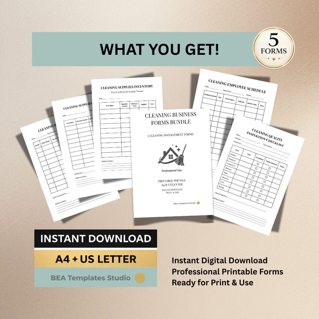 Cleaning Business Forms Bundle, Client Tracker, Job Log (A4 US Letter)