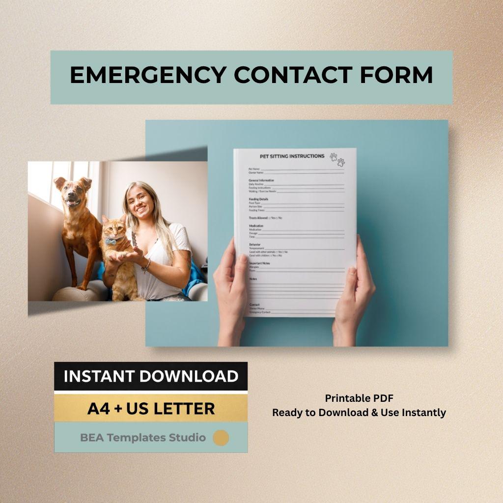 Pet Sitting Instructions Template, Care Checklist, Animal Form (PDF Download)