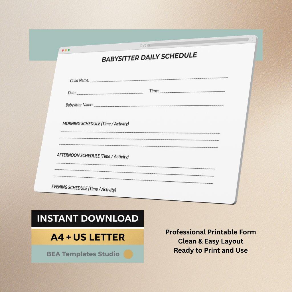 Babysitter Daily Schedule Printable, Child Routine Planner (A4/US Letter PDF)