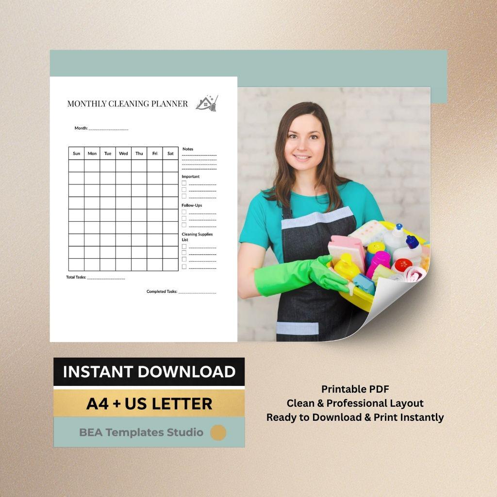 Cleaning Checklist Bundle, Printable Cleaning Planner PDF, Daily Weekly Monthly Schedule, Home Organizer