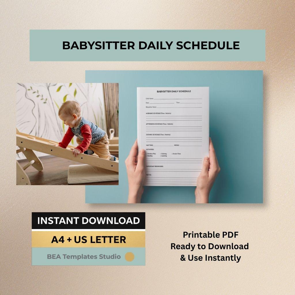 Babysitter Daily Schedule Printable, Child Routine Planner (A4/US Letter PDF)