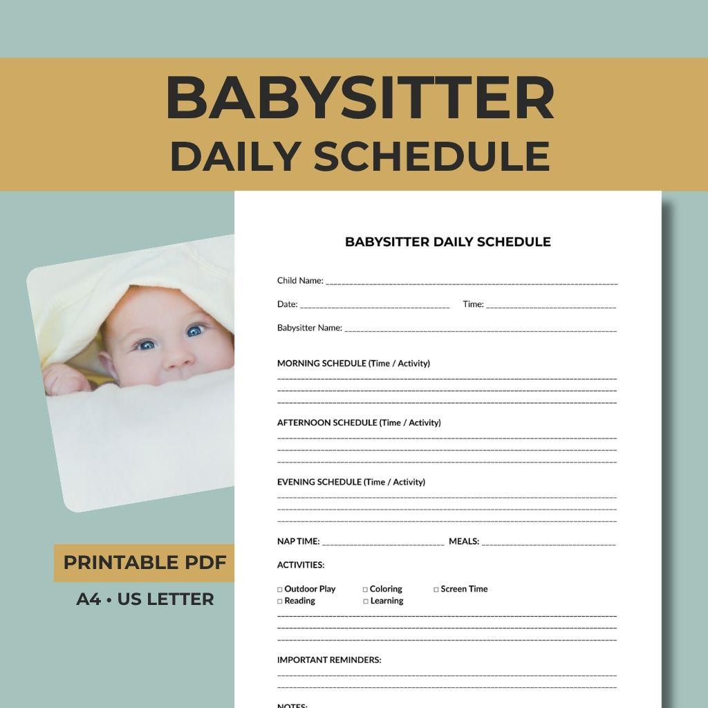 Babysitter Daily Schedule Printable, Child Routine Planner (A4/US Letter PDF)