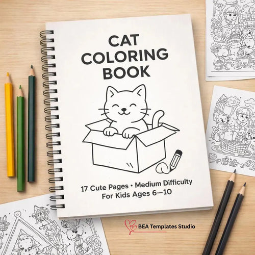 Cat Coloring Book for Kids Ages 6-10, Medium Difficulty Pages (PDF Download)