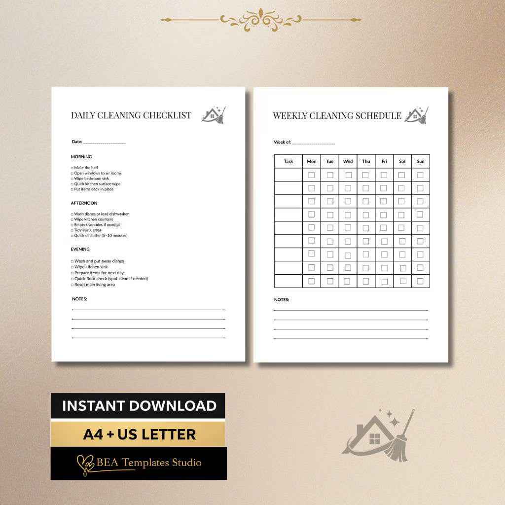 Cleaning Checklist Bundle, Printable Cleaning Planner PDF, Daily Weekly Monthly Schedule, Home Organizer