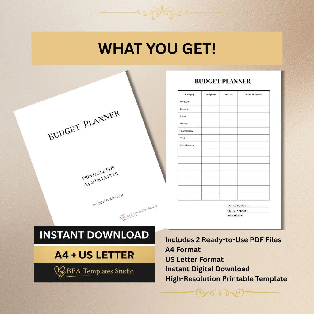 Wedding Budget Planner, Bridal Expense Tracker, Budget Template Printable A4 US Letter