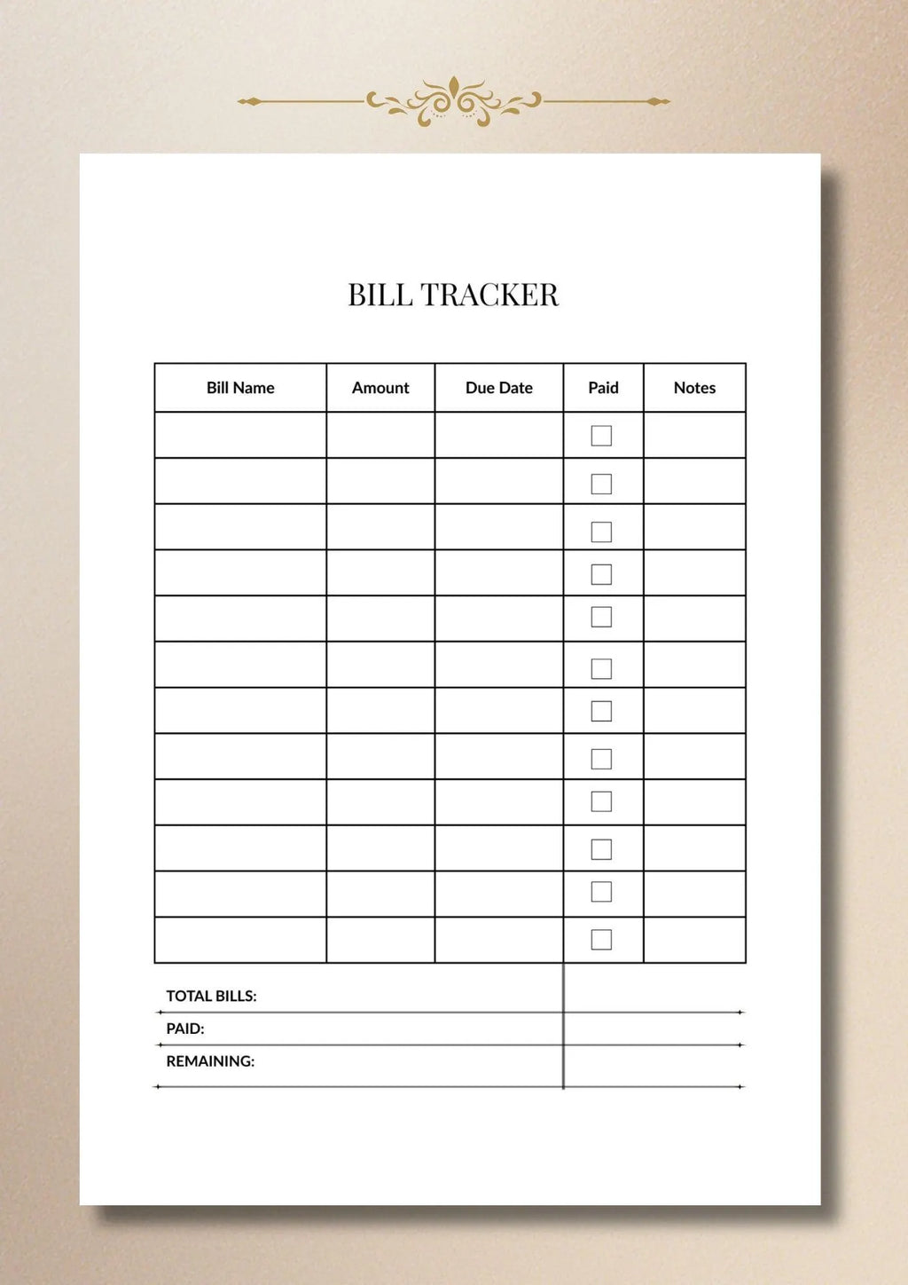 Bill Tracker, Monthly Budget Planner, Expense Tracker A4 US Letter