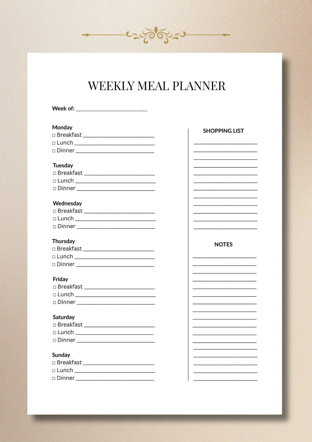 Weekly Meal Planner, Food Schedule, Kitchen Organizer (Digital Download)