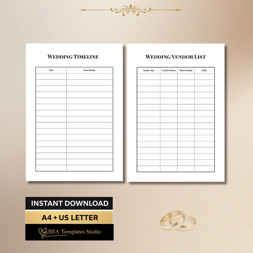 Wedding Planner Bundle, 7 Page Bridal Organizer, Checklist Budget Guest List Template A4 US Letter