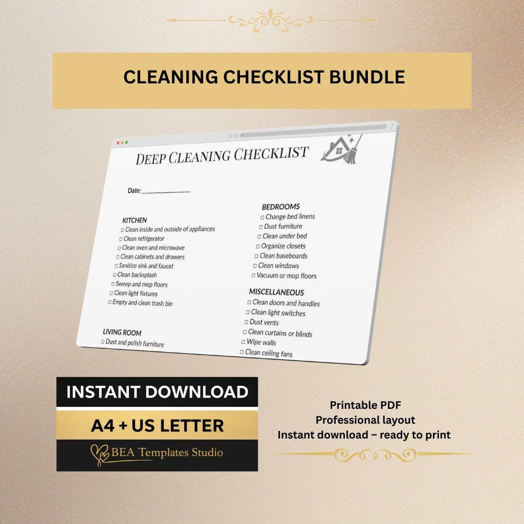 Cleaning Checklist Bundle, Printable Cleaning Planner PDF, Daily Weekly Monthly Schedule, Home Organizer