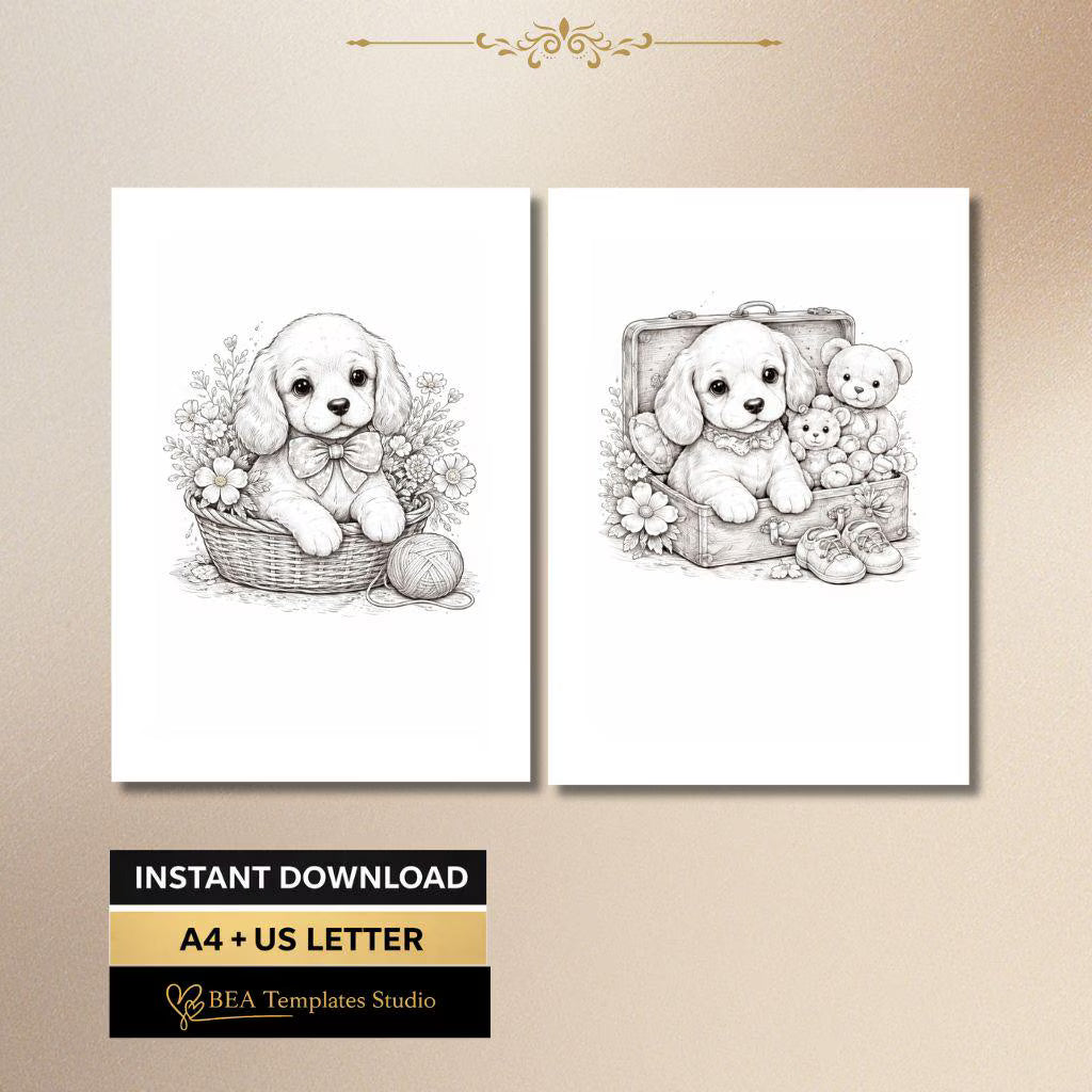Dog Coloring Pages Printable PDF – 6 Designs for Kids (A4/US Letter)