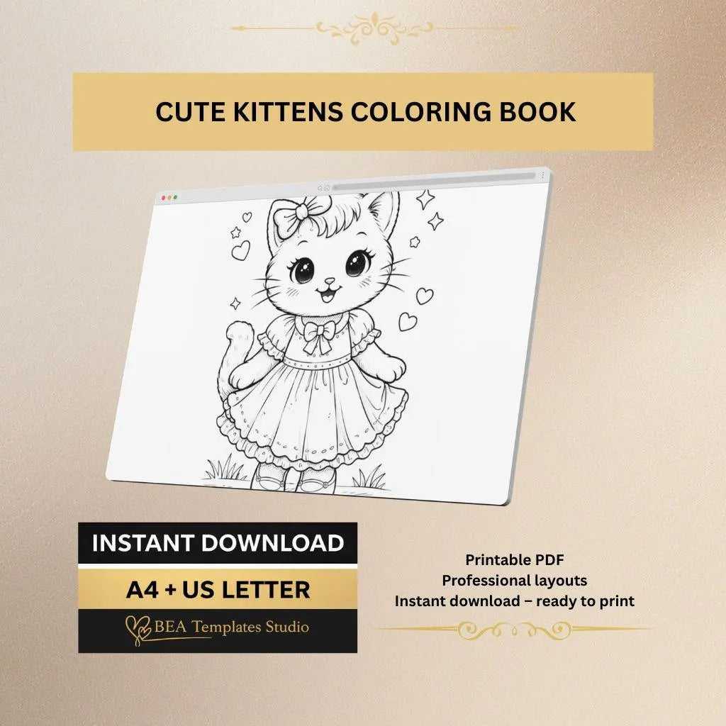 Kitten Coloring Pages for Kids 4–7 Printable PDF 15 Easy Designs A4 US Letter