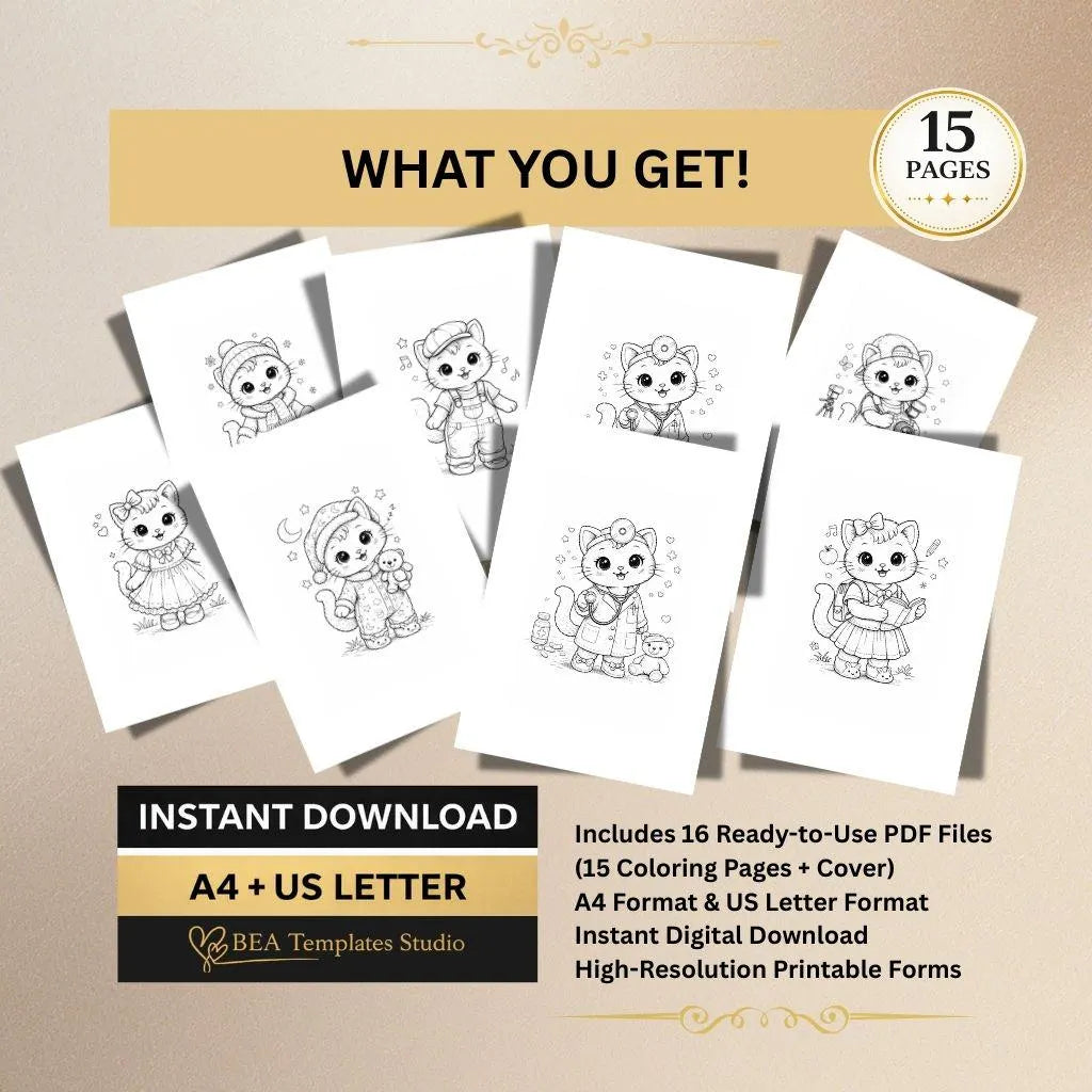 Kitten Coloring Pages for Kids 4–7 Printable PDF 15 Easy Designs A4 US Letter
