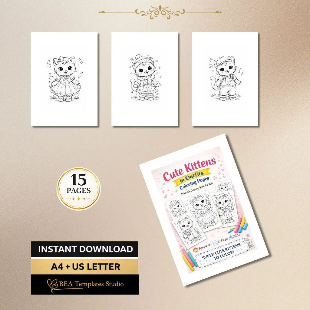 Kitten Coloring Pages for Kids 4–7 Printable PDF 15 Easy Designs A4 US Letter
