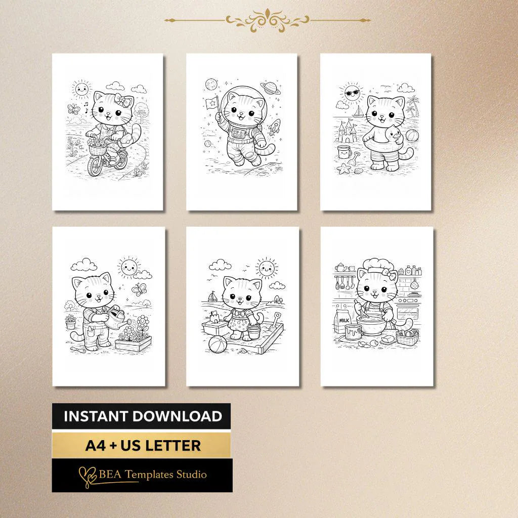 Kitten Coloring Pages for Kids Ages 4–7 – 15 Easy Cat Designs (PDF Download)