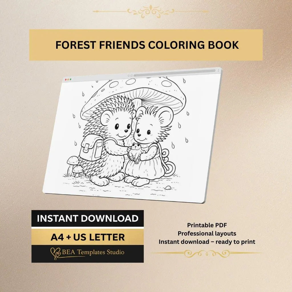 Forest Friends Coloring Pages for Kids: 15 Woodland Animal Designs (Digital Download)