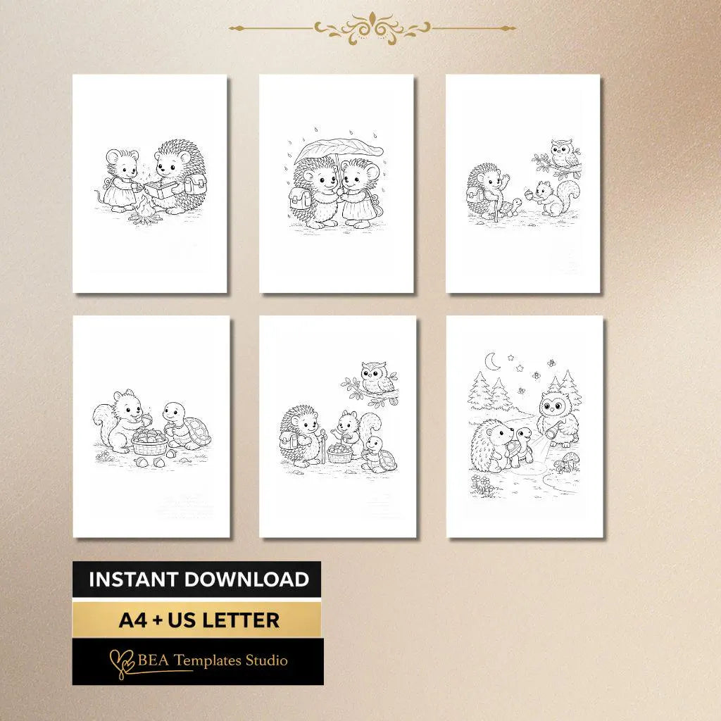 Forest Friends Coloring Pages for Kids: 15 Woodland Animal Designs (Digital Download)