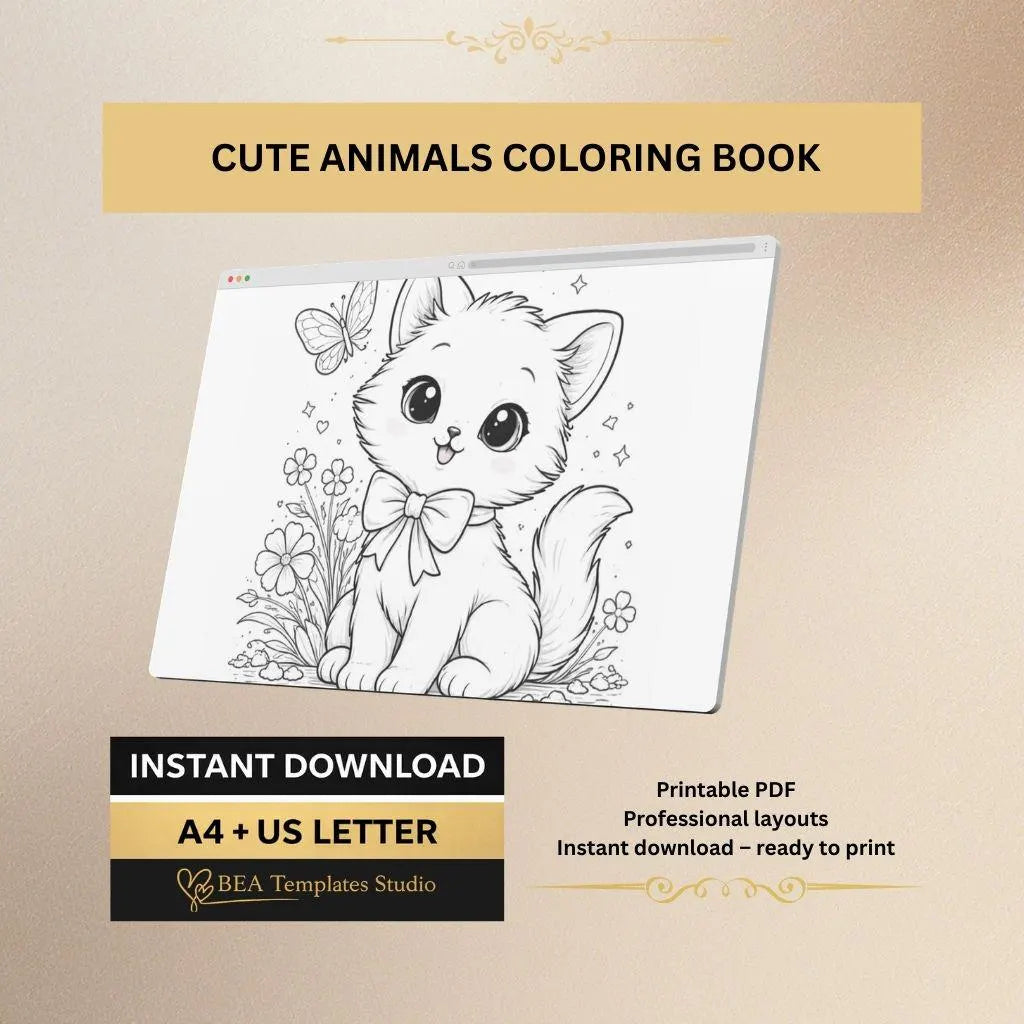 Animals Coloring Book for Kids 15 Simple Animal Pages Printable PDF Easy Coloring Activity