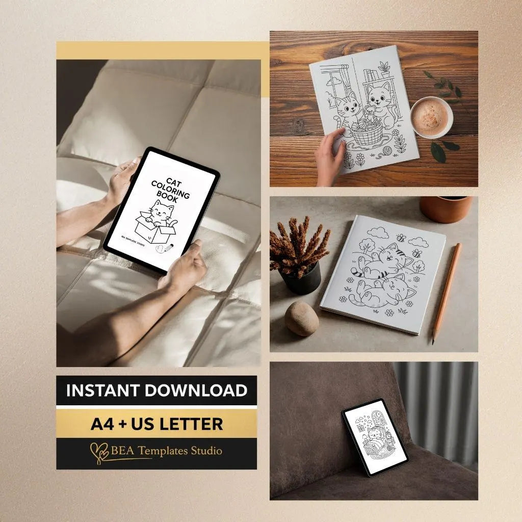 Cat Coloring Book for Kids Ages 6-10, Medium Difficulty Pages (PDF Download)