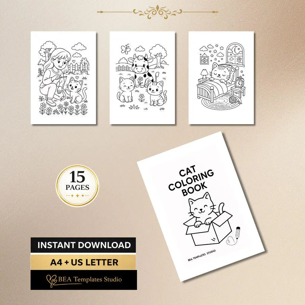 Cat Coloring Book for Kids Ages 6-10, Medium Difficulty Pages (PDF Download)