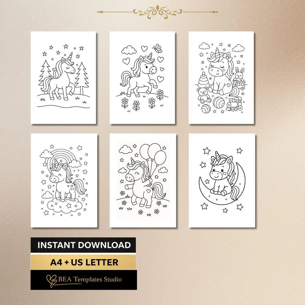 Unicorn Coloring Book for Kids Ages 3–6 – 40 Printable Pages (PDF Download)