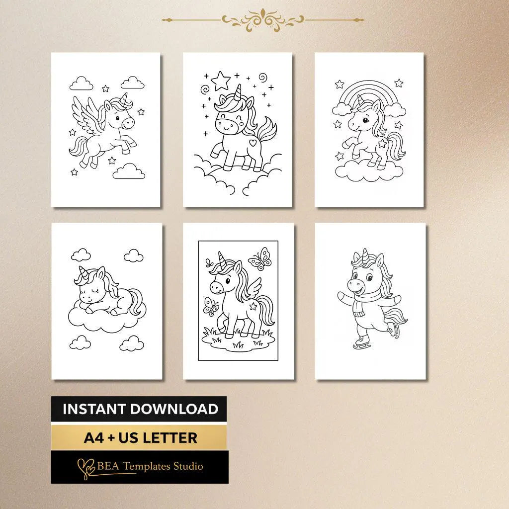 Unicorn Coloring Book for Kids Ages 3–6 – 40 Printable Pages (PDF Download)