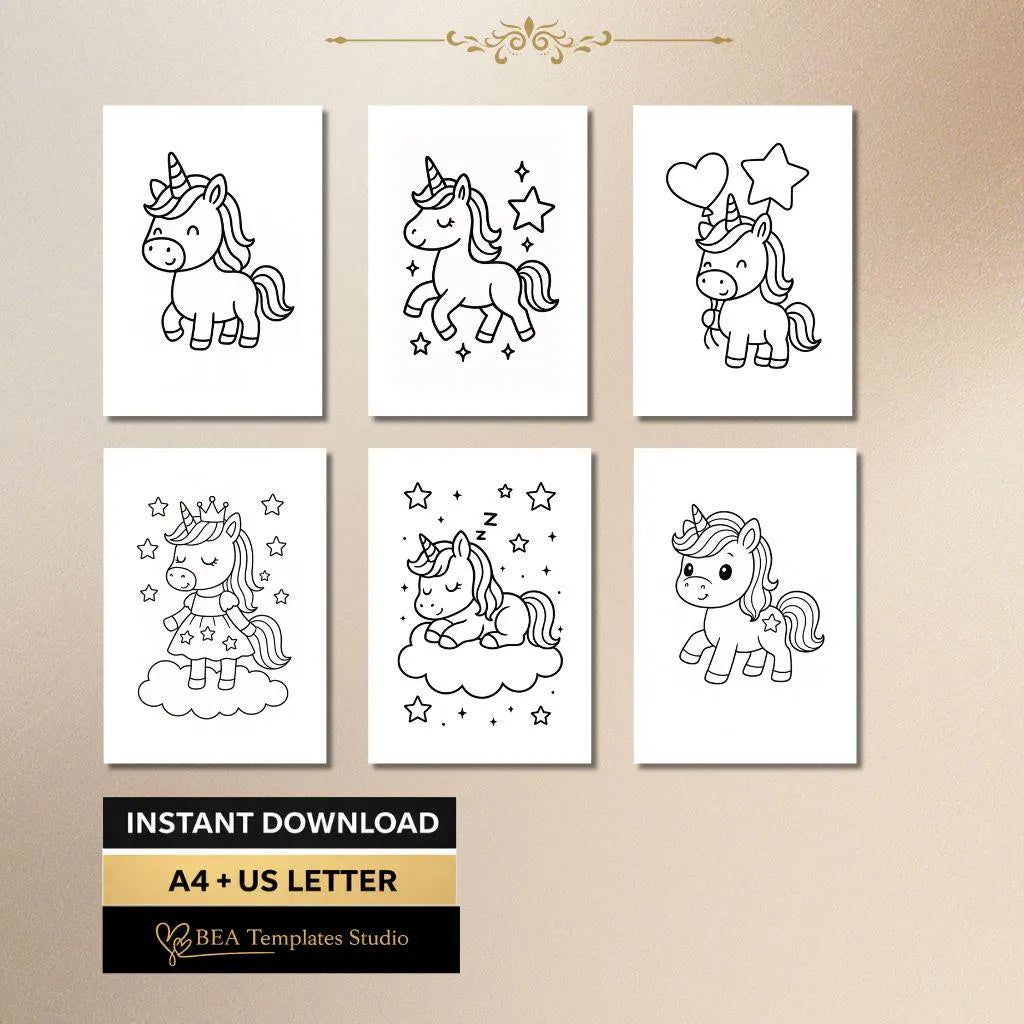 Unicorn Coloring Book for Kids Ages 3–6 – 40 Printable Pages (PDF Download)