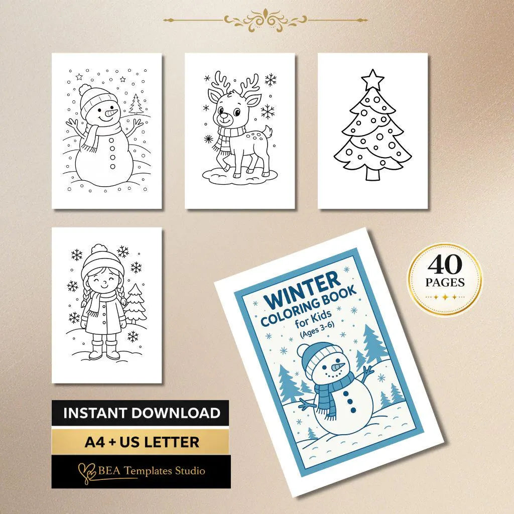 Winter Coloring Book for Kids Ages 3–6 40 Pages Animals and Activities Printable PDF