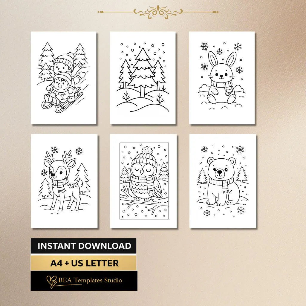 Winter Coloring Book for Kids Ages 3–6 40 Pages Animals and Activities Printable PDF