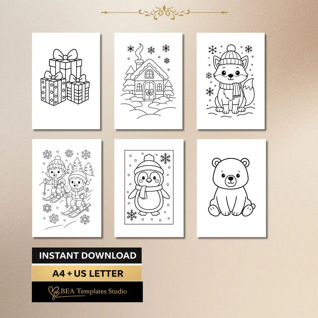 Winter Coloring Book for Kids Ages 3–6 40 Pages Animals and Activities Printable PDF