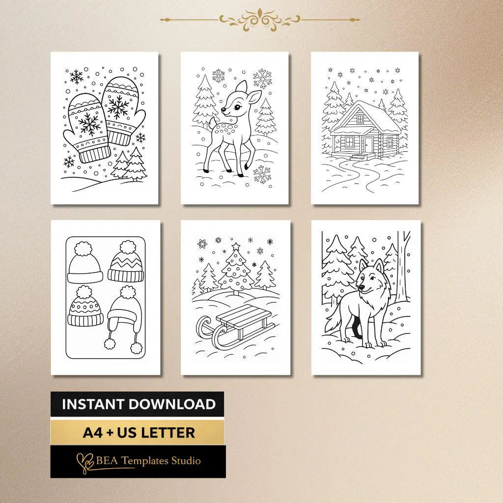 Winter Coloring Book for Kids Ages 3–6 40 Pages Animals and Activities Printable PDF