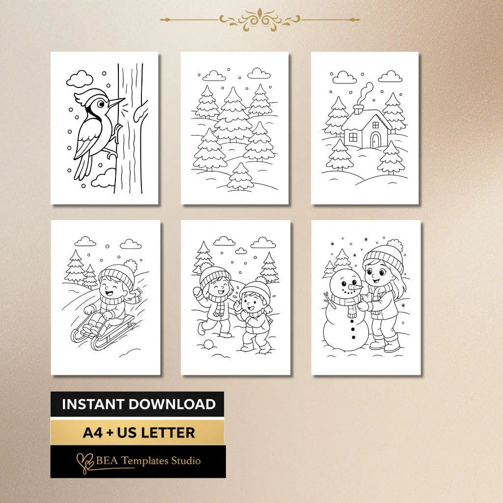 Winter Coloring Book for Kids Ages 3–6 40 Pages Animals and Activities Printable PDF