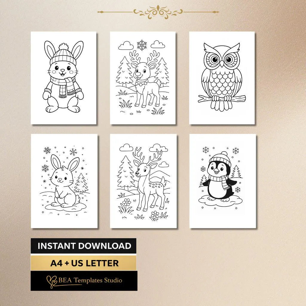 Winter Coloring Book for Kids Ages 3–6 40 Pages Animals and Activities Printable PDF
