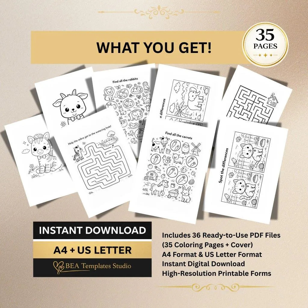 Kids Activity Book Ages 4-8 – Mazes, Puzzles, Spot Difference (PDF Download)